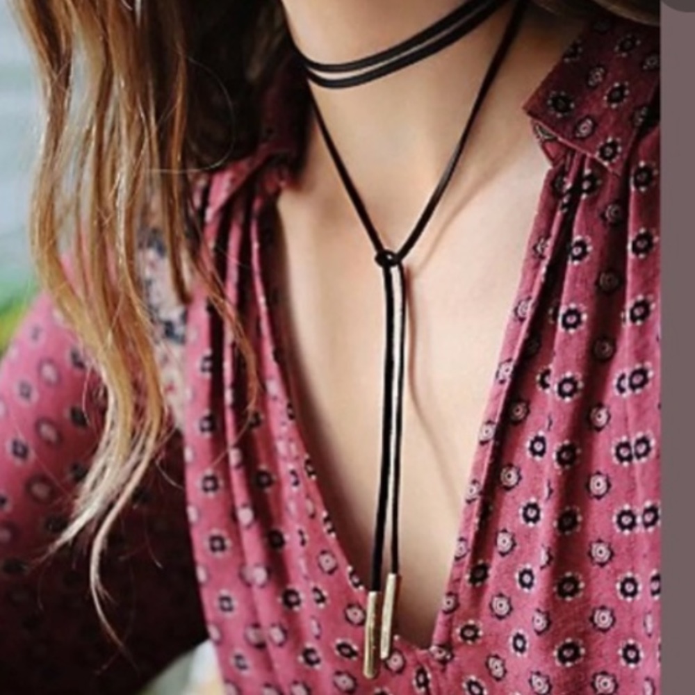 Two chokers- silver braided metal & black self tie